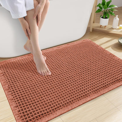 Smiry Waffle Bath Mat 30x20, Extra Soft Absorbent Bathroom Rugs, Non Slip Machine Washable Quick Dry Bath Rugs for Bathroom Floor, Tub, Shower, Home Decor Accessories, Brown