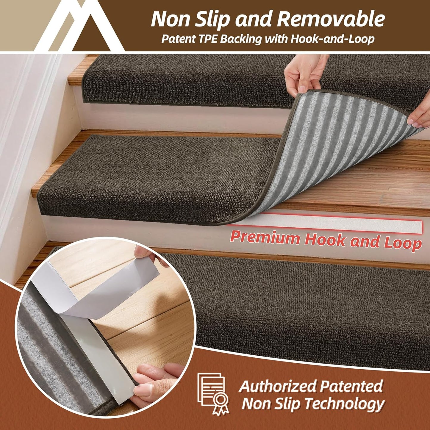 COSY HOMEER Bullnose Carpet Stair Treads, Peel and Stick Non-Slip Stair Treads for Wooden Steps, 11" x 30" Indoor Stair-Runner Rugs (4Pc, Gray)
