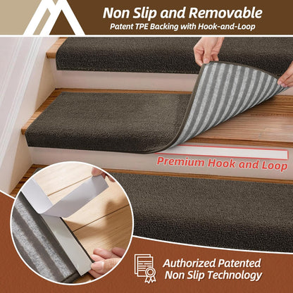 COSY HOMEER Bullnose Carpet Stair Treads, Peel and Stick Non-Slip Stair Treads for Wooden Steps, 11" x 30" Indoor Stair-Runner Rugs (4Pc, Gray)