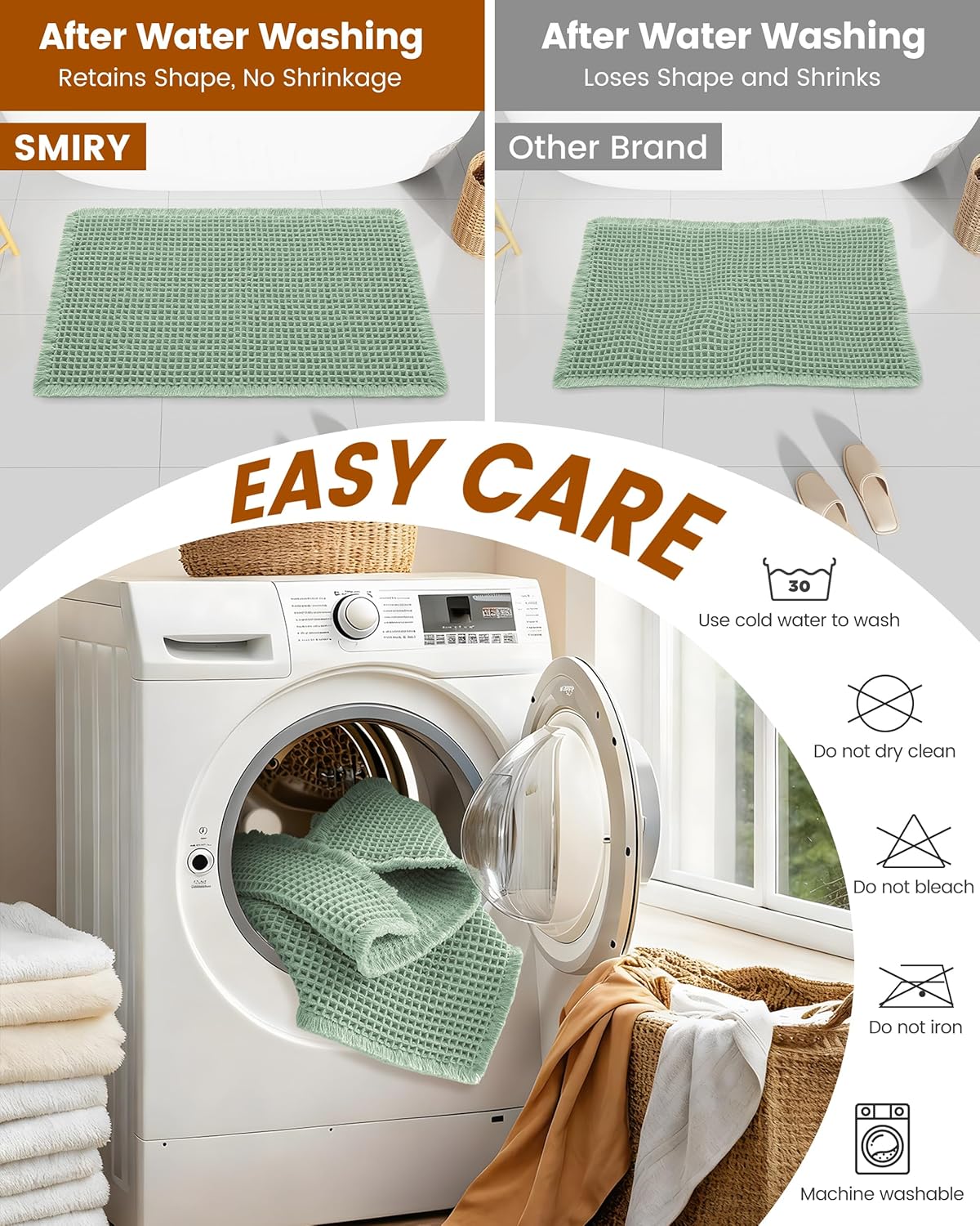 Smiry Waffle Bath Mat 30x20, Extra Soft Absorbent Bathroom Rugs, Non Slip Machine Washable Quick Dry Bath Rugs for Bathroom Floor, Tub, Shower, Home Decor Accessories, Brown