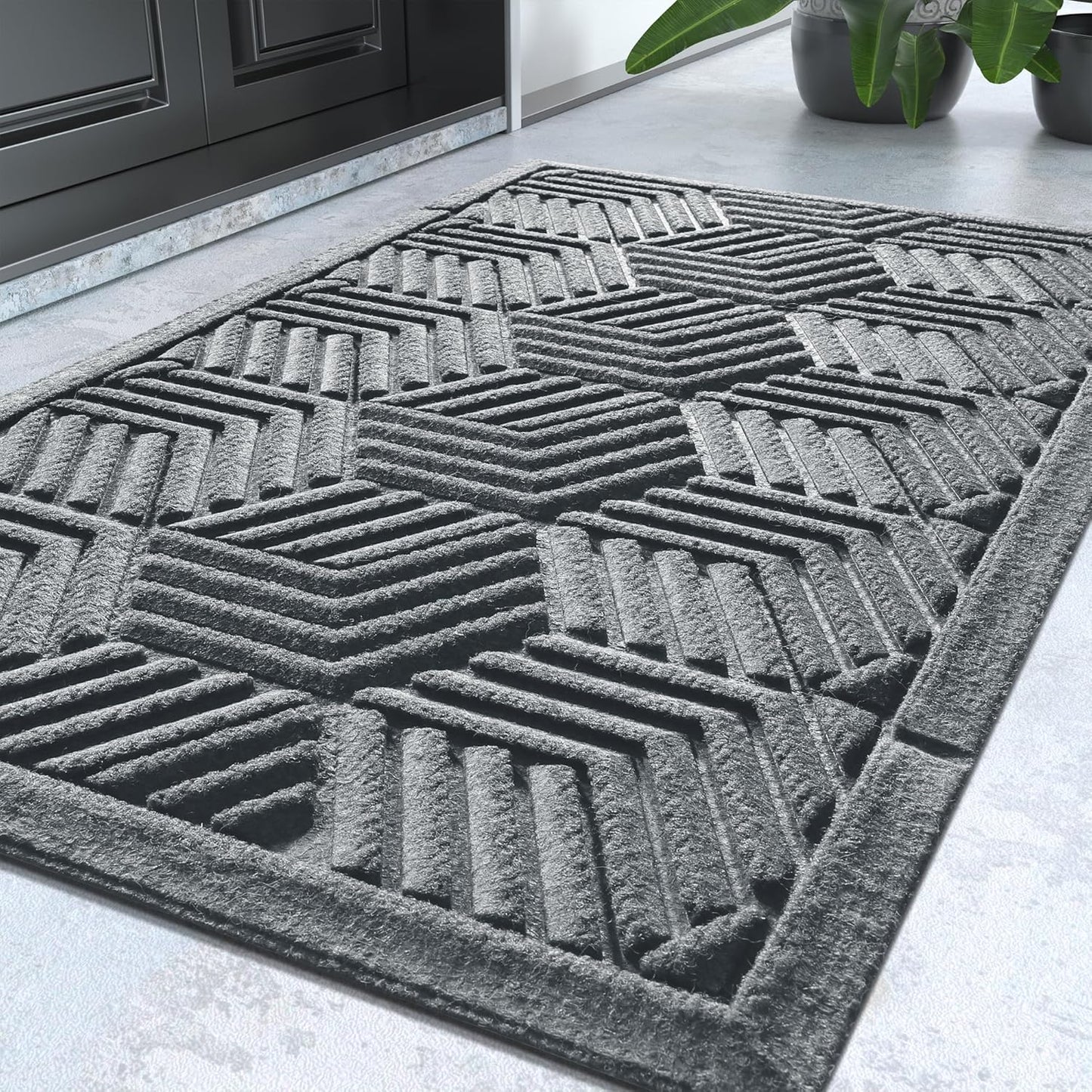 Yimobra Front Door Mat, All-Season Waterproof Outdoor Mat for Entrance with Drainage Holes, Heavy Duty Non-Slip Doormat for Garage Patio Entryway Indoor, 29.5x17, Red