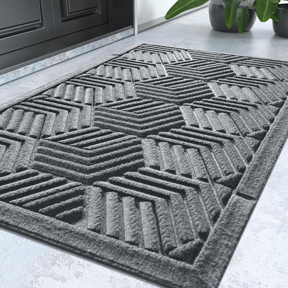 Yimobra Front Door Mat, All-Season Waterproof Outdoor Mat for Entrance with Drainage Holes, Heavy Duty Non-Slip Doormat for Garage Patio Entryway Indoor, 29.5x17, Red