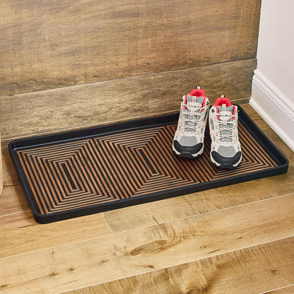 Eddie Bauer Rubber Boot Tray – Lake Waves Design, 16"x32", Black – Waterproof Entryway Boot Mat