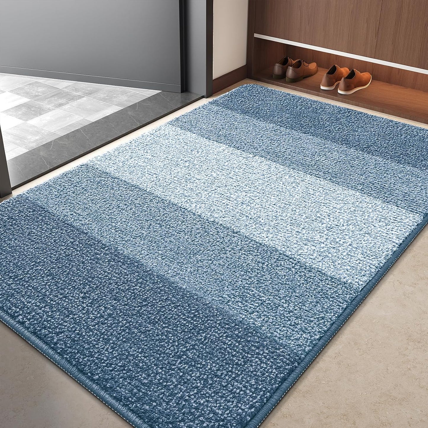 Kitinjoy Indoor Outdoor Door Mat, 32x20 Non-Slip Absorbent Dirt Trapper, Low-Profile Washable Inside Entrance Front Floor Mat, Sturdy Soft Entry Doormats for Entryway, Grey