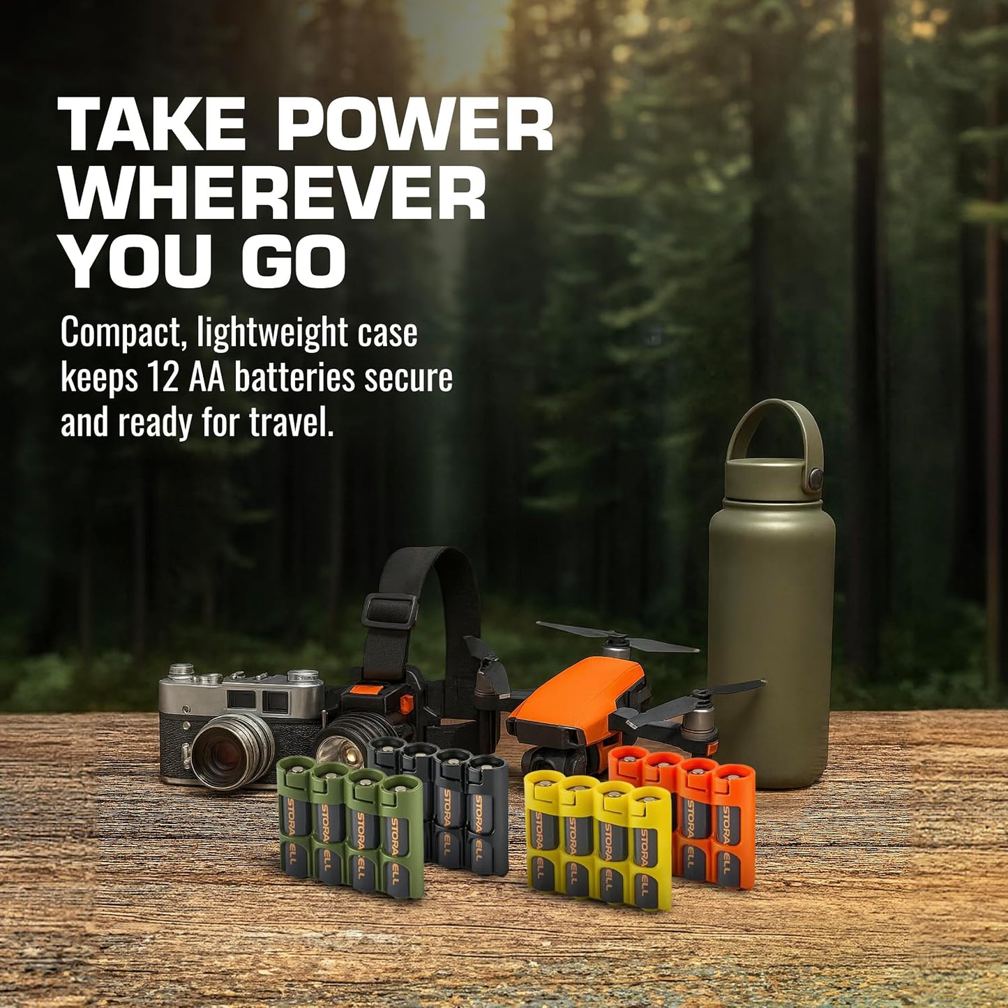 AA Battery Storage Caddy by Storacell, Black, Holds 4 Batteries (Not included)