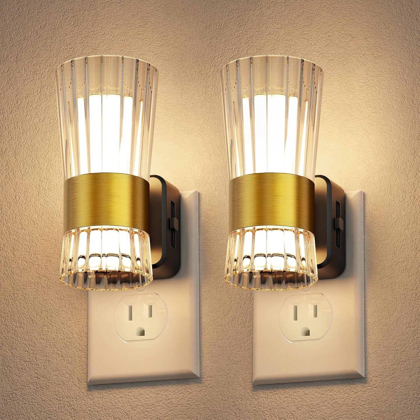 L LOHAS LED Night Light,Dimmable Night Lights Plug into Wall, 2 Pack Acrylic Nightlight with 0-100 LM Adjustable Brightness, 3000K Plug in Night Light with Dusk to Dawn Sensor, for Bathroom Hallway