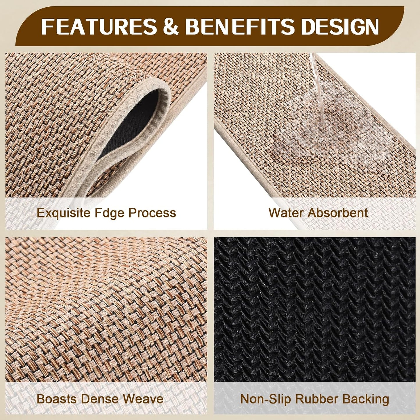 Stair Treads Non Slip, Rubber Backing Stair Treads for Wooden Steps, 15 PCS Thicken Linen Carpet Stair Runners Indoor for Kids Elders and Pets, No Residue Stair Carpet Treads, 8"x30", Beige