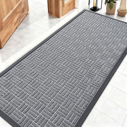 OLANLY Front Door Mat Outside Entrance 29.5x17, Absorbent, Heavy Duty Sturdy Natural Rubber Doormat Indoor Outdoor, Stain and Fade Resistant, Non-Slip Backing Low Profile Floor Mat for Entryway, Grey