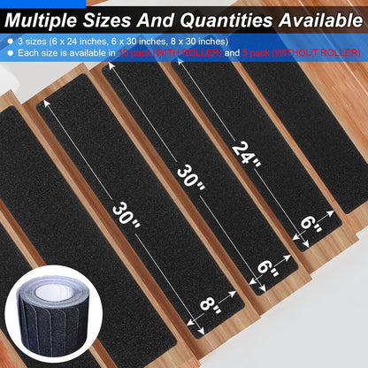 SMILOOL Outdoor Stair Treads Non-Slip Step Strips for Wooden Steps 5 Pack 6” x 24” Anti Slip Grip Tape Precut for Outside Stairs, Non Skid Stair Tread Mats Weather Resistant for Outdoors, Black