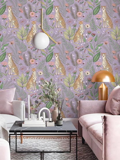 Floralplus Peel and Stick Wallpaper Leopard Jungle Removable Wallpaper for Bathroom Renter Friendly Wallpapers Self Adhesive Animal Floral Contact Paper for Accent Wall 17.5 x 118 in