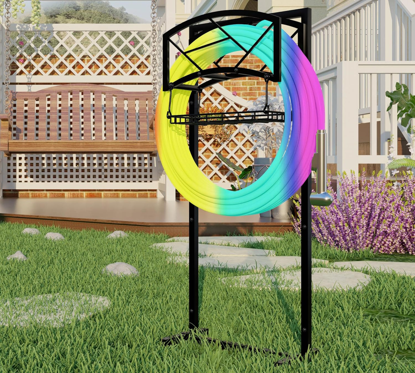 Fire Beauty Heavy-Duty Metal Hose Holder, Wall-Mounted Garden Hose Reel Organizer for Outdoor Yard, Solid Iron Decorative Hanger Storage