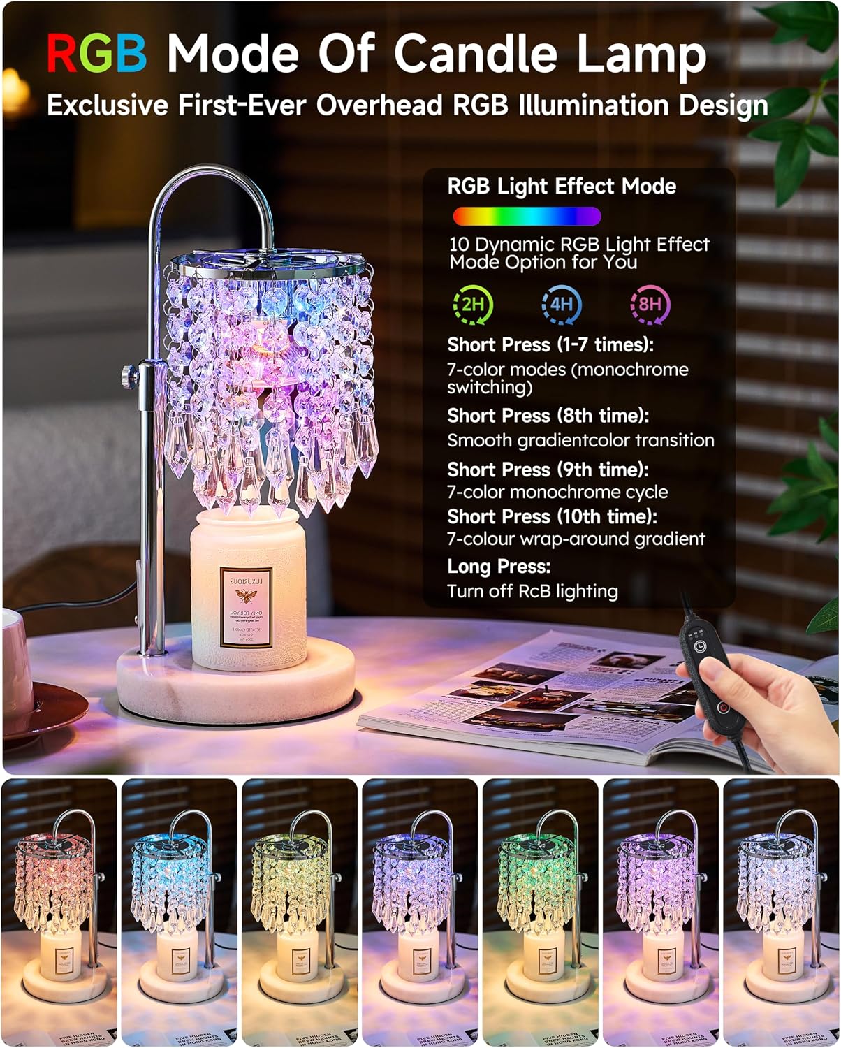 Candle Warmer Lamp with Timer Dimmer and 3 Bulbs, Candle Lamp Warmer with Marble Base for Adjustable Height, Crystal Candle Lamp for Jar Candles, House Warming Gifts Home Room Decor, Silver