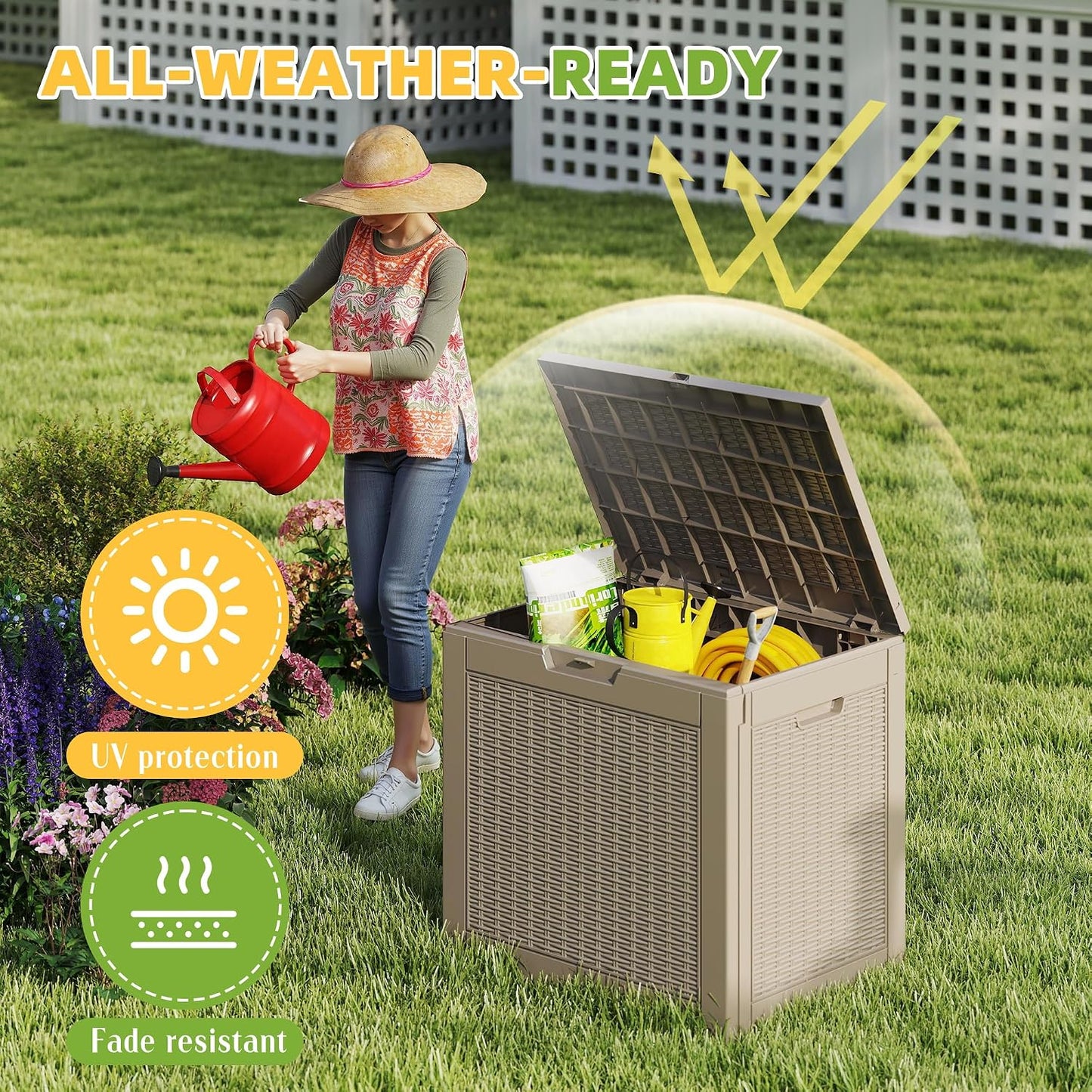 230 Gallon Large Outdoor Storage Box Waterproof, UV Resistant Resin Deck Box with Hydraulic Rod & Lockable Latch for Patio Furniture, Outside Storage Box for Garden Tools, Patio Cushions, Black
