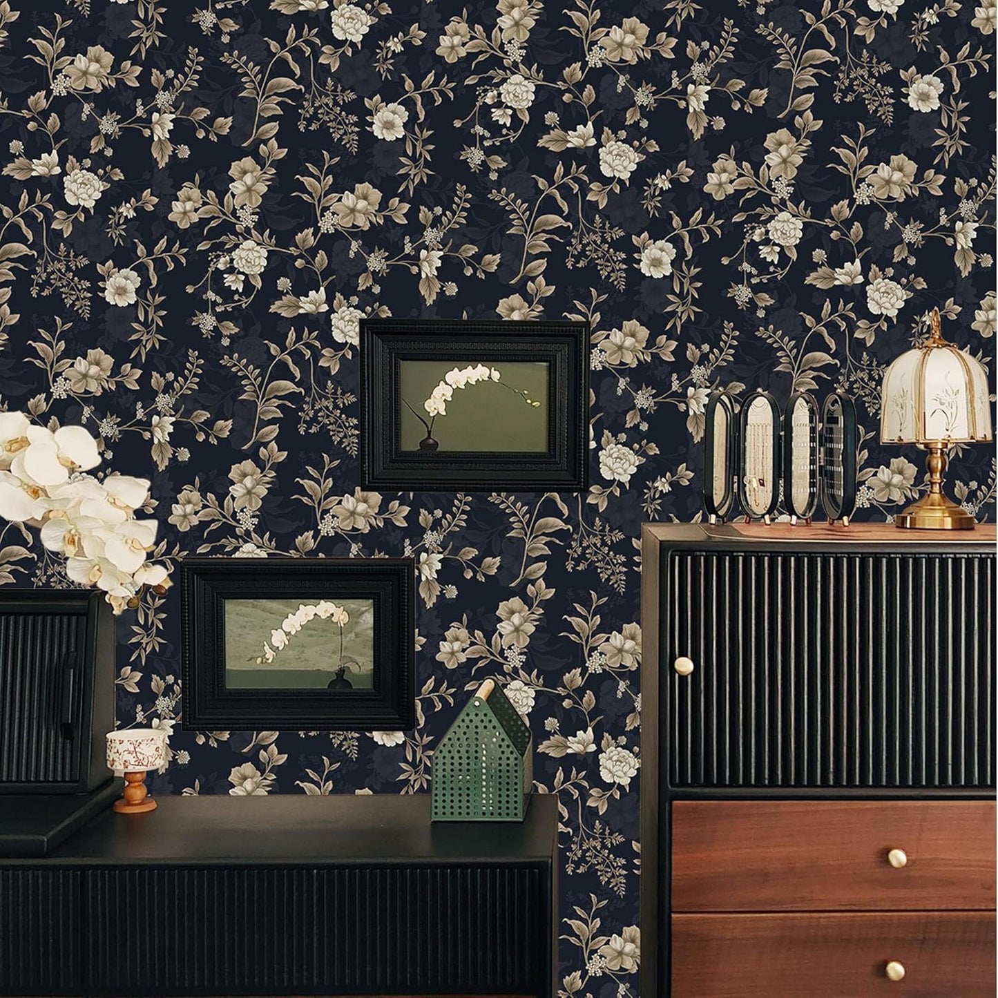Dimoon 17.3" X 78.7" Peel and Stick Wallpaper Floral Contact Paper Boho Beige White Renter Friendly Natural Wall Paper Waterproof Removable Self Adhesive Wallpaper for Bedroom Livingroom Vinyl Roll