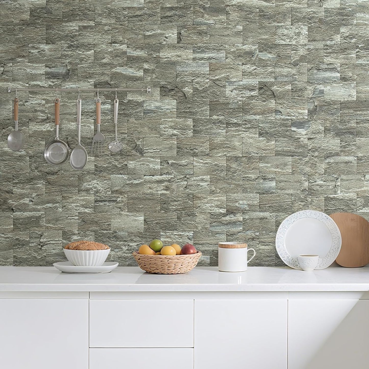 DICOFUN 10-Sheet Polished White Thick PVC Peel and Stick Backsplash, Ceramic Look Subway Tile White Kitchen Backsplash Peel and Stick Wall Tiles