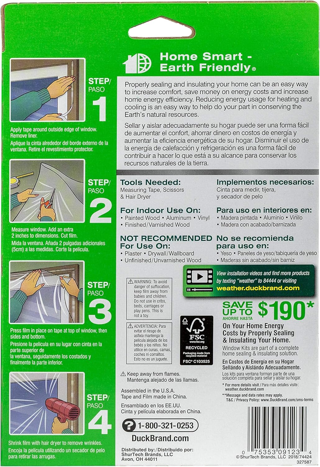 Duck 286218 Extra Large Patio Door Shrink Film Window Insulation kit, 1, Crystal Clear