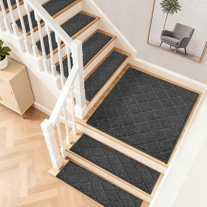 COSY HOMEER Edging Stair Treads Non-Slip Carpet Mat 28inX9in Indoor Stair Runners for Wooden Steps, Edging Stair Rugs for Kids and Dogs, 100% Polyester TPE Backing(4pc, Beige)