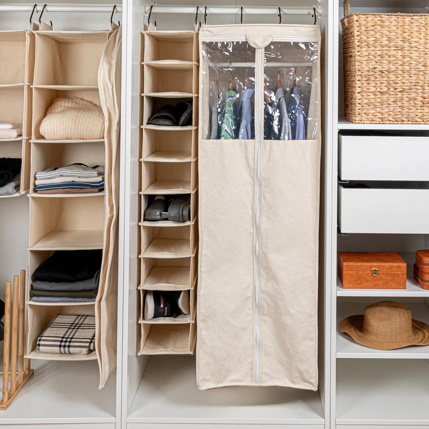 Household Essentials Cedarline 6‑Shelf Hanging Closet Organizer in Heavy‑Duty Cotton Canvas, Cream