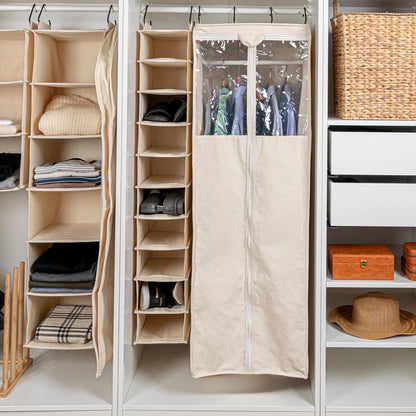Household Essentials Cedarline 6‑Shelf Hanging Closet Organizer in Heavy‑Duty Cotton Canvas, Cream