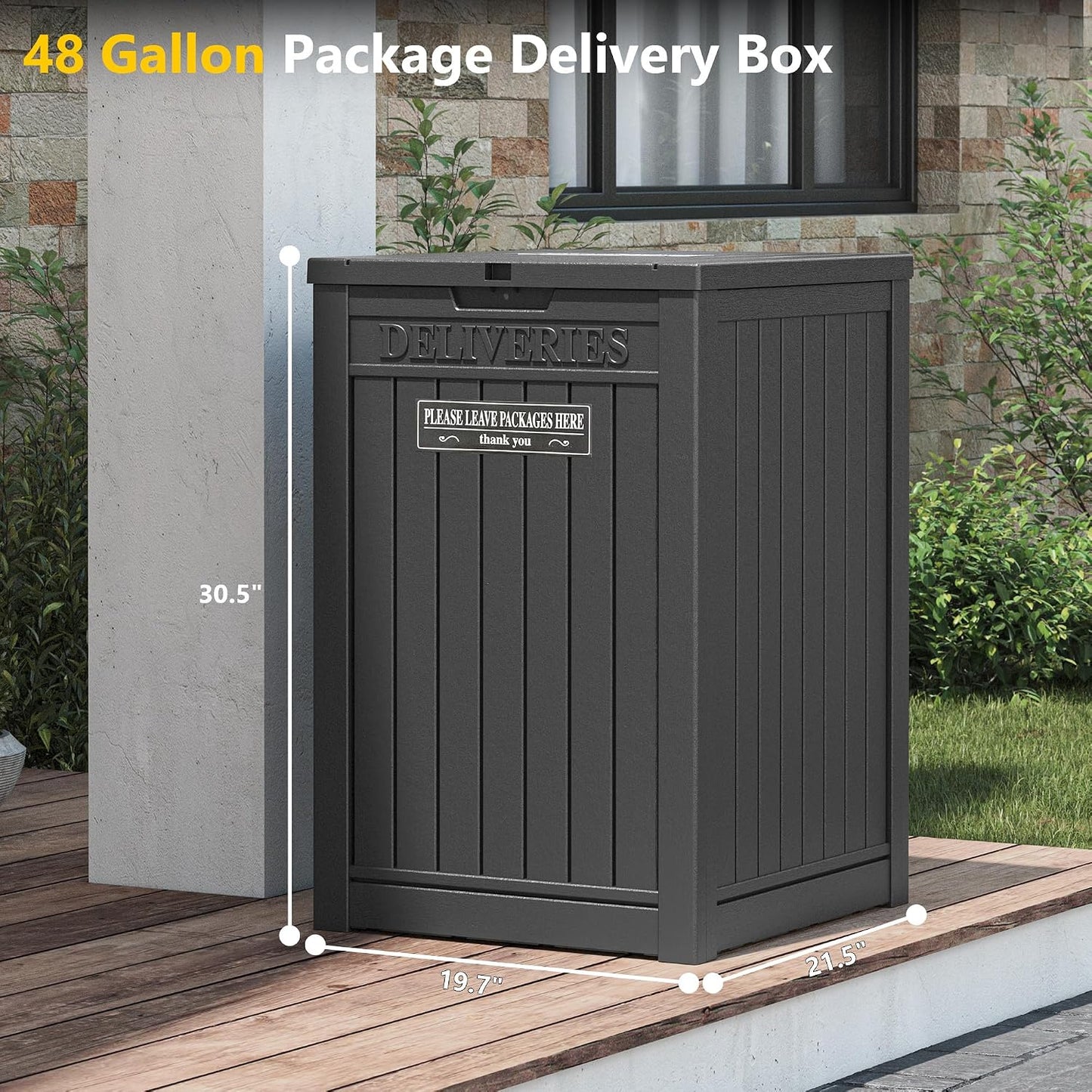 LHBGO Package Delivery Box for Outside, 48 Gallon Storage with Lockable Secure, Large Double Wall Resin Outdoor Package Delivery Waterproof Deck
