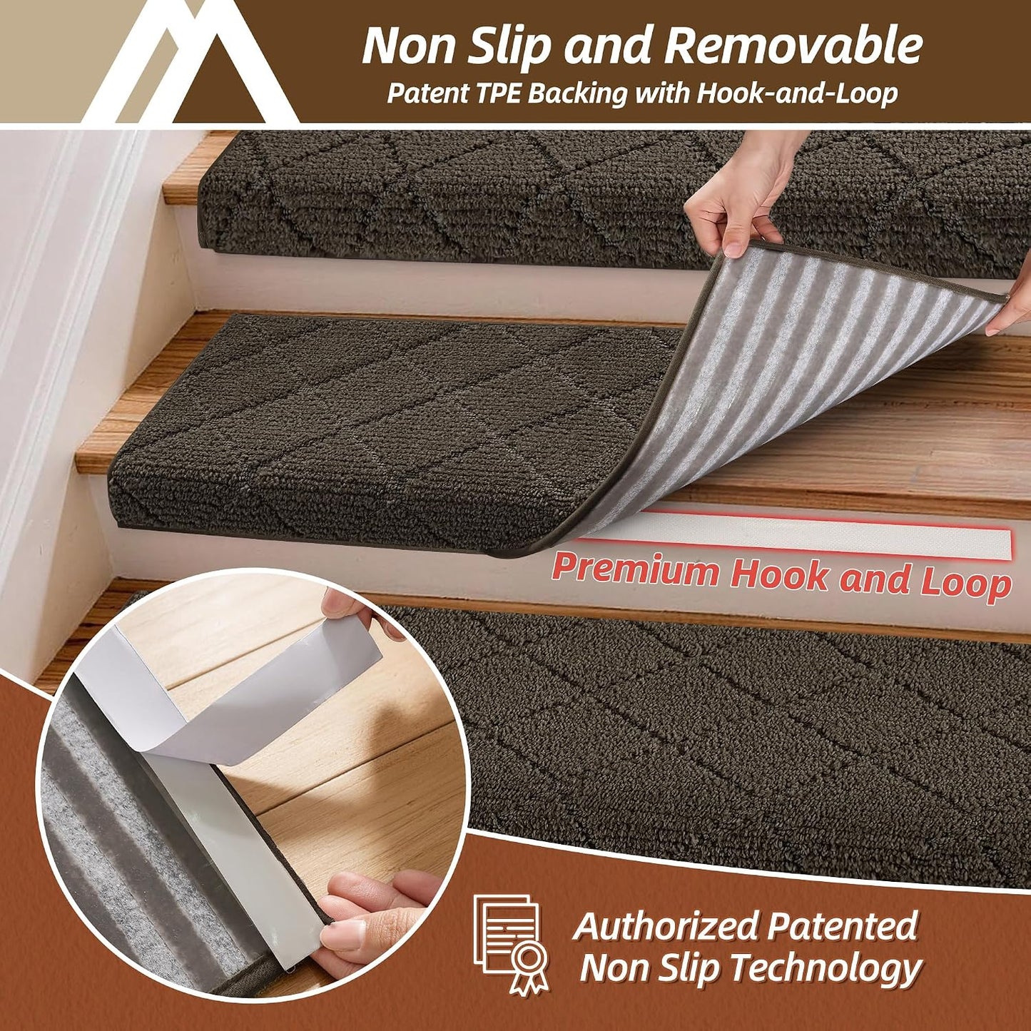 Self Adhesive Bullnose Carpet Stair Treads Non Slip,Grey,11"x30",3 Pack | Pet Friendly, Peel and Stick Stair Treads for Wooden Steps, Washable Stair Runner for Kids Elders, Edge Protection