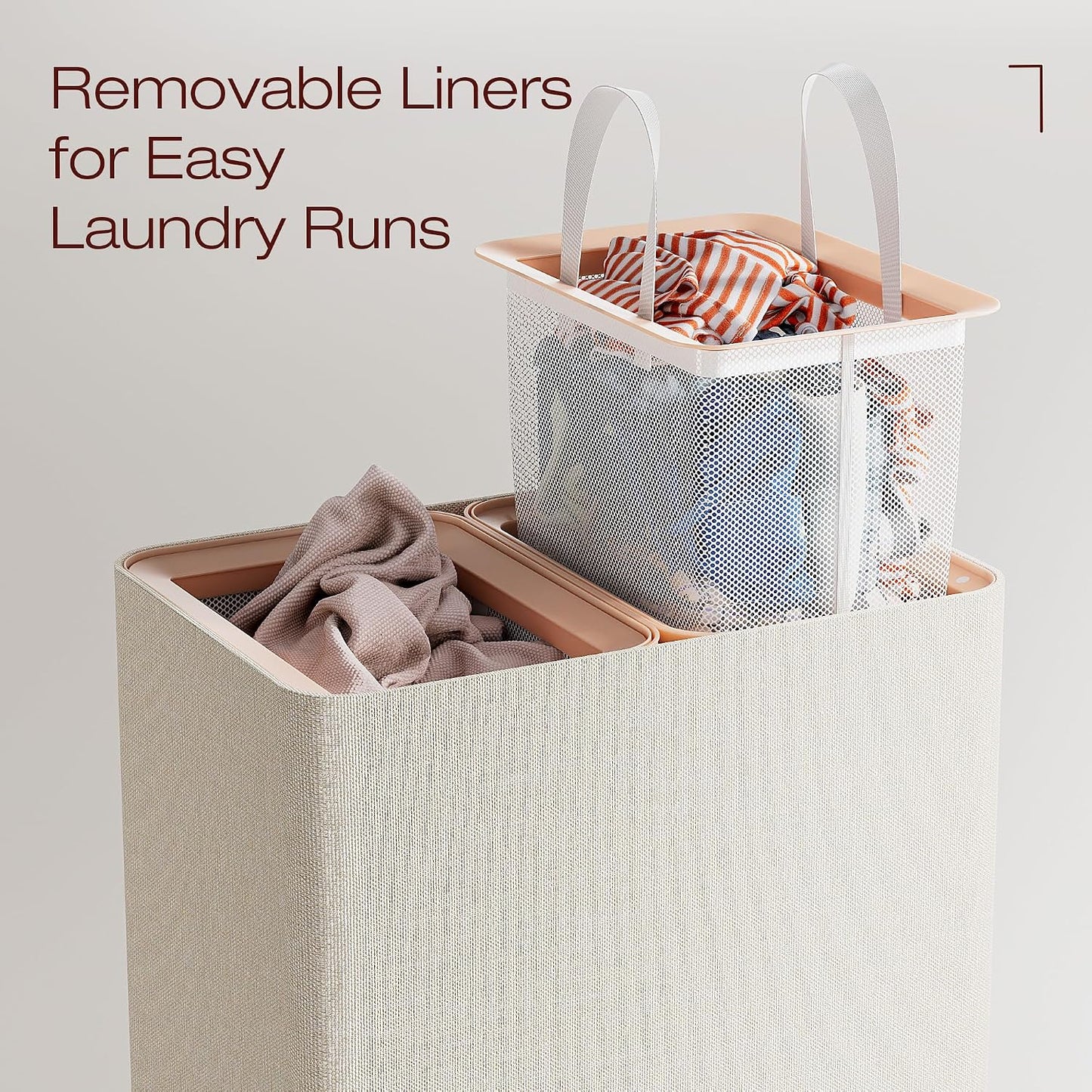 LAMU Hamper With Lid, Clothes Hamper, Laundry Basket with Lid with Removable Liner Bags, Dirty Clothes Basket with Wheels, Stylish Dirty Laundry Organizer for Home, 150L