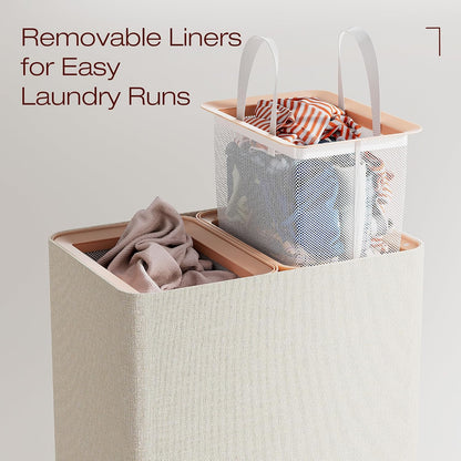 LAMU Hamper With Lid, Clothes Hamper, Laundry Basket with Lid with Removable Liner Bags, Dirty Clothes Basket with Wheels, Stylish Dirty Laundry Organizer for Home, 150L