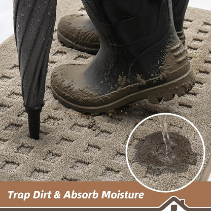 BEQHAUSE Dirt Trapper Door Mats 20"x32", Non-Slip Waffle Doormat Indoor Entrance Low-Profile, Dirt Resist and Absorbent Entryway Rugs Washable Inside Welcome Floor Mat for Front Back Door, Beige