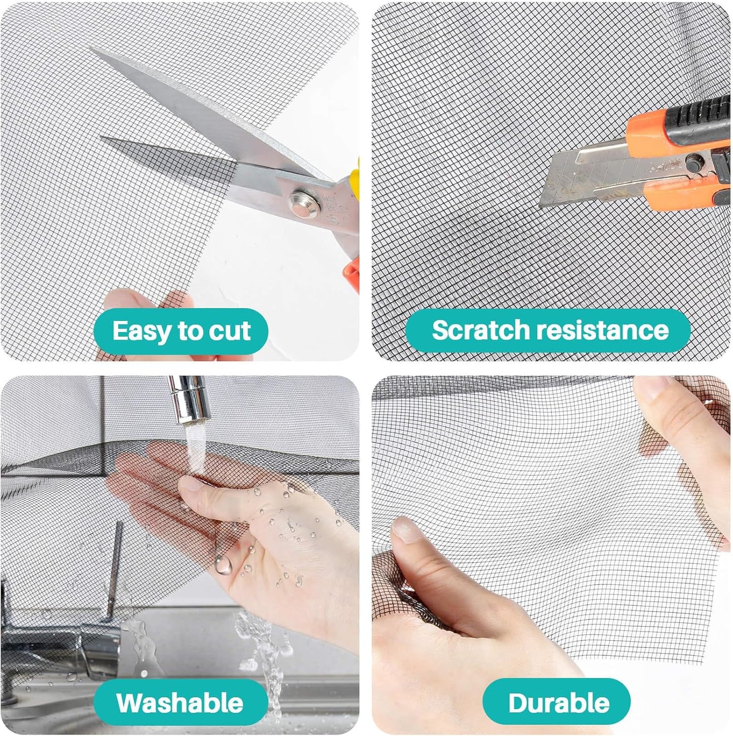 Sukh 48"x118" Window Screen Mesh - Window Screen Replacement Fiberglass Porch Screen for House Window Patio Netting Repair Mosquitero para Puertas De Casa Pet Proof Screen Door Replacement Mesh（Grey）