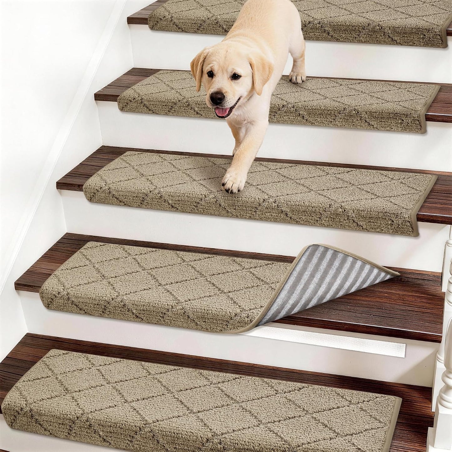 Self Adhesive Bullnose Carpet Stair Treads Non Slip,Grey,11"x30",3 Pack | Pet Friendly, Peel and Stick Stair Treads for Wooden Steps, Washable Stair Runner for Kids Elders, Edge Protection