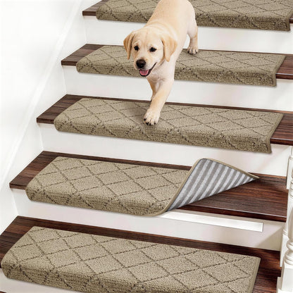 Self Adhesive Bullnose Carpet Stair Treads Non Slip,Grey,11"x30",3 Pack | Pet Friendly, Peel and Stick Stair Treads for Wooden Steps, Washable Stair Runner for Kids Elders, Edge Protection