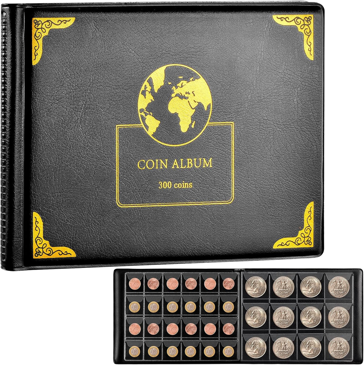 Coin Collection Supplies Holder Book for Collectors and Aptbyte Battery Organizer Storage Holder Box Case with Tester Bundle