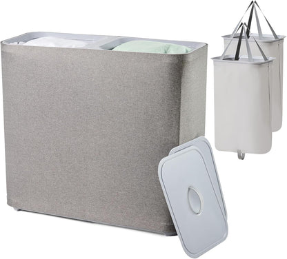 150L laundry hamper with lid, Large-sized Laundry Baskets, Portable 2 Dividers Dirty Clothes Basket with Handles, for Bedroom Laundry Room Closet Bathroom College, Grey