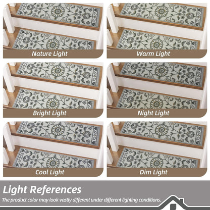 BEQHAUSE Stair Treads for Wooden Steps Non-Slip Machine Washable Carpet Stair Treads 8"X30" Soft Indoor Stair Runner for Kids Elders and Pets, 100% Polyester, TPE Backing, 15pcs, Grey/Orange