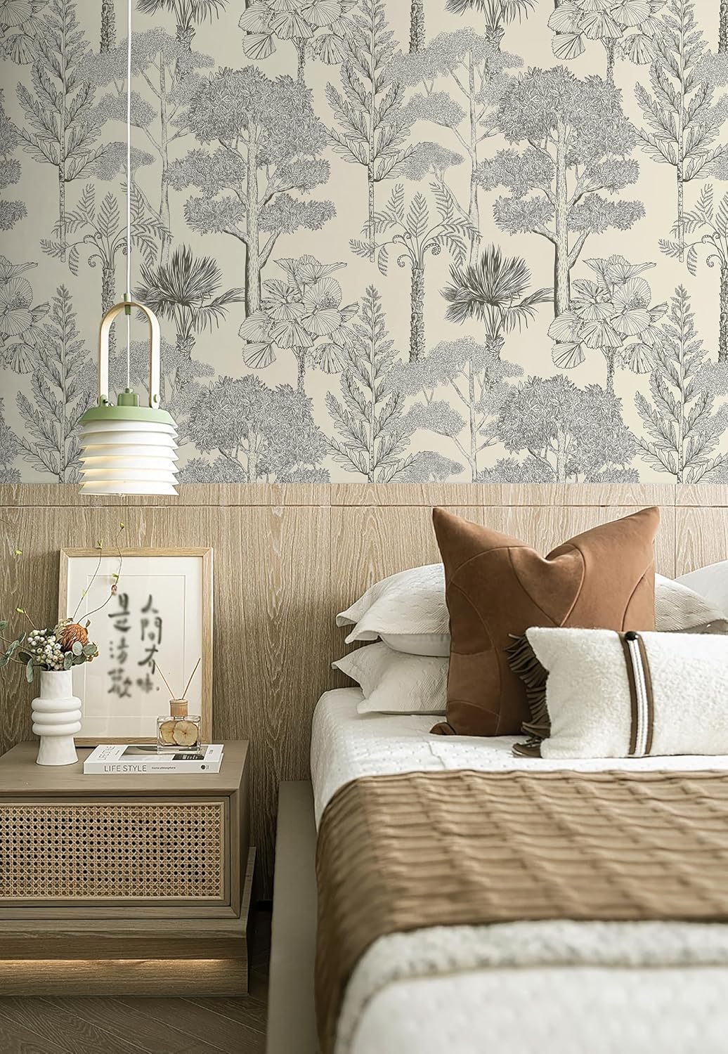 Safiyya Peel and Stick Wallpaper Beige Forest Contact Paper 17.3" x 118" Vintage Tree Wall Paper Renter Friendly Self Adhesive Removable Wallpaper for Bathroom Vinyl Off-White