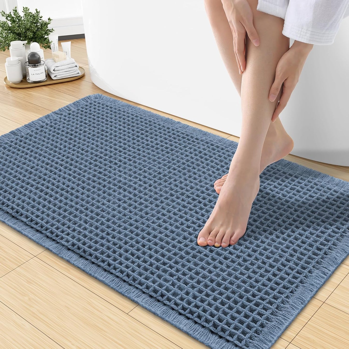 Smiry Waffle Bath Mat 30x20, Extra Soft Absorbent Bathroom Rugs, Non Slip Machine Washable Quick Dry Bath Rugs for Bathroom Floor, Tub, Shower, Home Decor Accessories, Brown