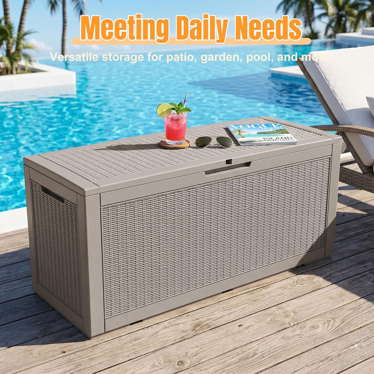 Outdoor Storage Box,38 Gallon Resin Deck Box,Waterproof & UV Resistant Lockable Package Delivery Bin,Toy Cabinet for Indoor & Outdoor