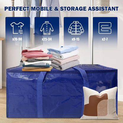 8 Pack Extra Heavy Duty Large Moving Bags with Strong Zipper & Carrying Handles, Sturdy Clothes Storage Bags Totes Bins, Packing Bag Move Boxes College Moving Supplies, Dark Blue - 24 gal