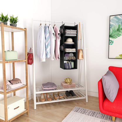 MAX Houser 4-Shelf Hanging Closet Organizer, Space Saver, Cloth Hanging Shelves with 2 Side Pockets, Foldable (Beige)