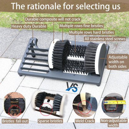 Heavy Duty Boot Scraper Brush with Removable Tray - Adjustable Extra Wide Shoe Scrubber for Indoor & Outdoor - Mud, Dirt & Snow Cleaner for Garage, Garden & Farm