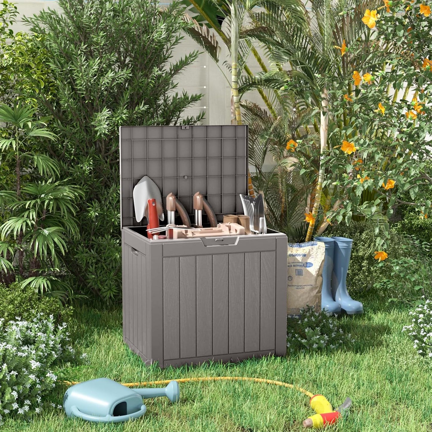 150 Gallon Waterproof Outdoor Storage Box,Resin Deck Box,Lockable Outside Storage Box Container for Patio Furniure,Garden,Tools (150 Gallon,Black)
