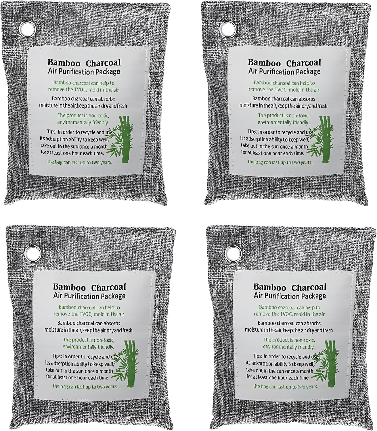 Bamboo Charcoal Air Purifying Bags (4-Pack, 200g Each) – Natural Odor Eliminator & Moisture Absorber for Home, Car, Closets, Bathrooms – Eco-Friendly, Reusable Deodorizer