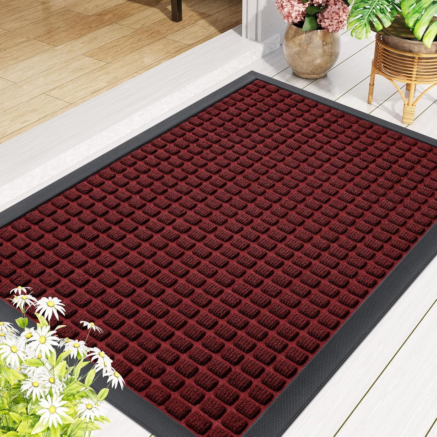 Smiry Front Door Mat Outside Entrance, Heavy Duty Natural Rubber Doormat, Non Slip, Trap Dirt and Moisture, Easy Clean, Low Profile Welcome Floor Mats for Indoor Outdoor Entry, 29.5x17 Inch, Black
