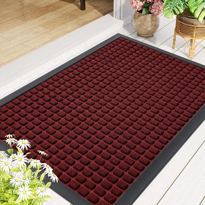 Smiry Front Door Mat Outside Entrance, Heavy Duty Natural Rubber Doormat, Non Slip, Trap Dirt and Moisture, Easy Clean, Low Profile Welcome Floor Mats for Indoor Outdoor Entry, 29.5x17 Inch, Black