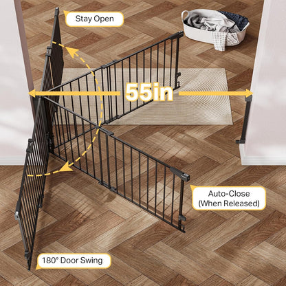 Cumbor 29.2–43" Baby Gate for Stairs, Hardware Mounted (Drill Required), Expandable No Bottom Bar Dog Gate, Auto Close Extra Wide Walk Thru, Pet & Toddler Proof Gate, Top & Bottom of Stairways (White)