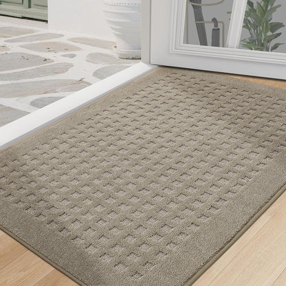 BEQHAUSE Dirt Trapper Door Mats 20"x32", Non-Slip Waffle Doormat Indoor Entrance Low-Profile, Dirt Resist and Absorbent Entryway Rugs Washable Inside Welcome Floor Mat for Front Back Door, Beige