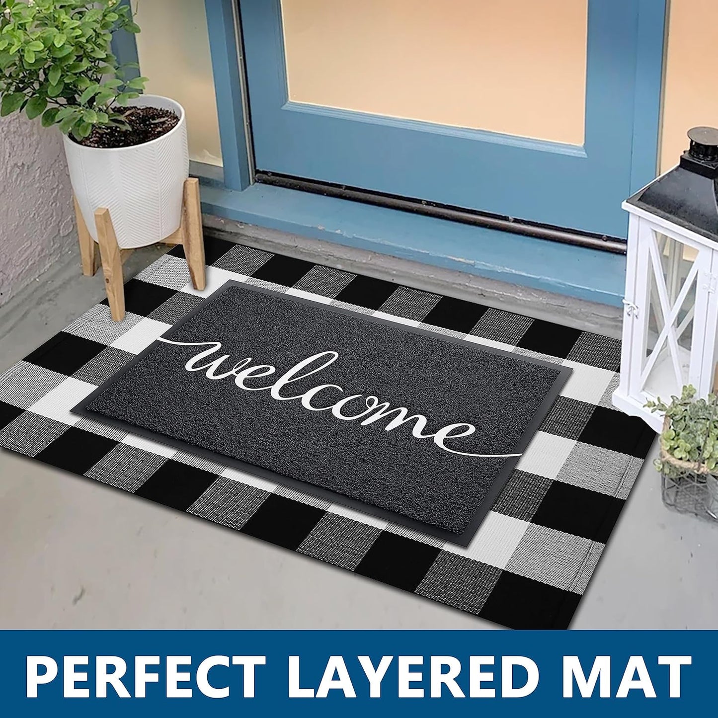 EARTHALL Door Mat Outside Inside Home Doormat, 30"x17.5", Durable Floor Mat Non Slip Mat Ultra Absorb Mud Easy Clean Front Doormat for Garage, Entryway, Patio, High Traffic Areas, Black