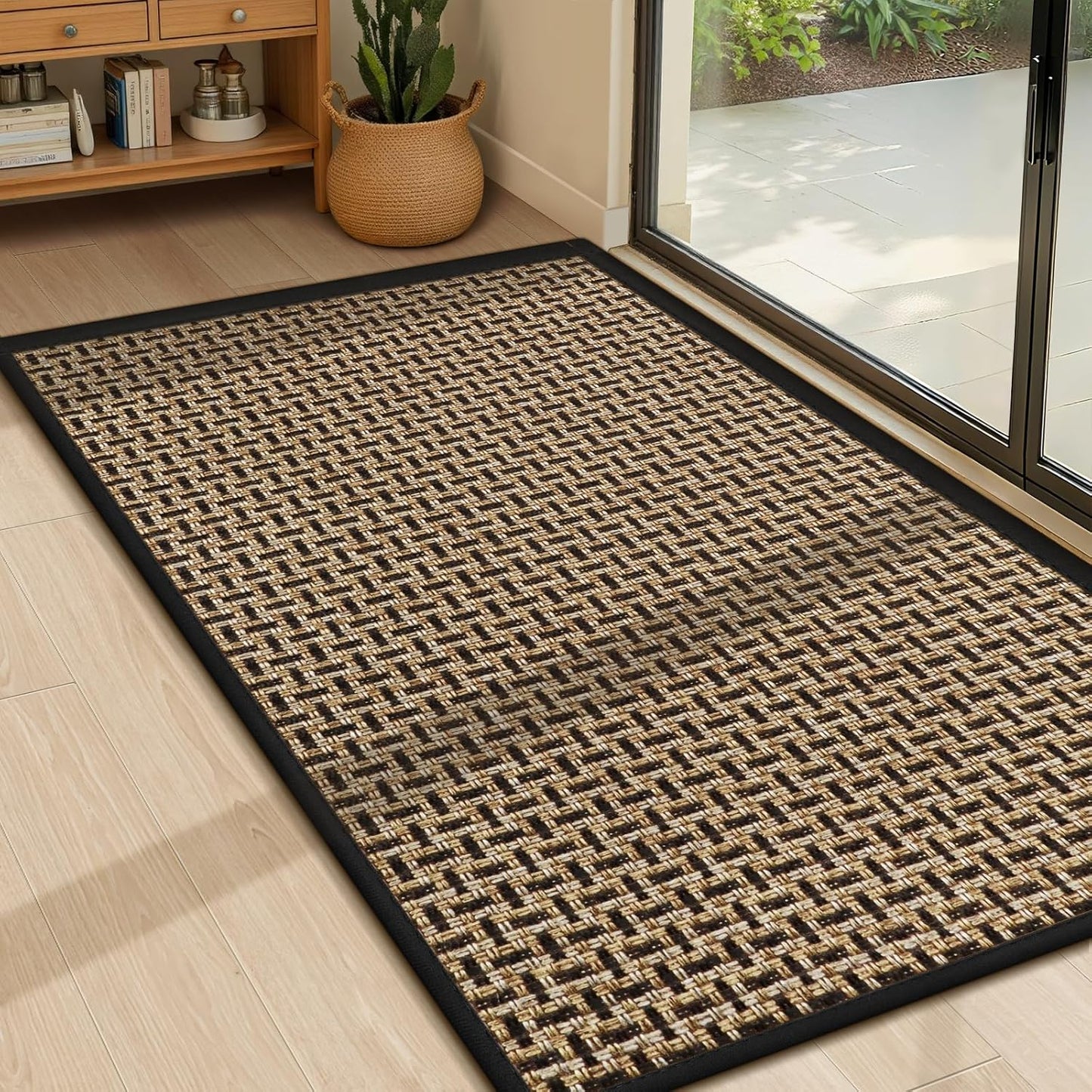 LEKEEPGO Ultra Thin Indoor Door Mat 17"x29", Low-Profile Door Mat Indoor Entrance, Non Slip Rubber Backing Inside Doormat Washable Welcome Front Entryway Dirt Trapper Entry Mat, Khaki