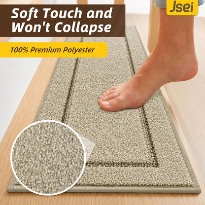 JSEI Stair Treads for Wooden Steps Indoor, 15-Pack Non Slip Stair Treads 30" x 8", Washable Polyester Stair Mats with TPE Backing, Low Profile Stair Rugs for Kids, Seniors and Dogs, Brown