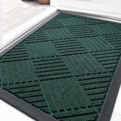 OLANLY Front Door Mat Outside Entrance 29.5x17, Absorbent, Heavy Duty Sturdy Natural Rubber Doormat Indoor Outdoor, Stain and Fade Resistant, Non-Slip Low Profile Floor Mat for Entryway, Grey Diamond